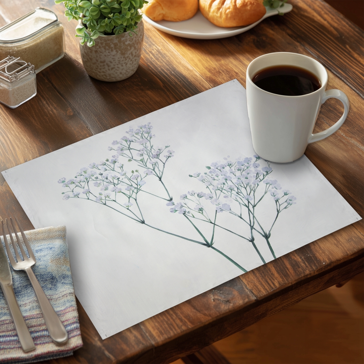 Picture of Begin Home Decor C6PP1418YZPU82 14 x 18 in. Babies-Breath Flowers Polyester Placemat - Home Decor Accent - Set of 6