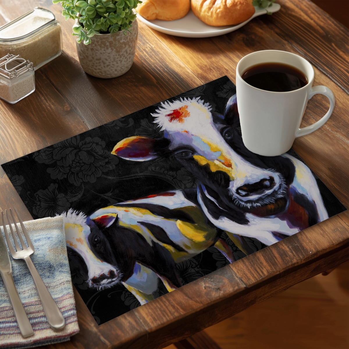 Picture of Begin Home Decor C4PP1418RKHJIL 14 x 18 in. Two Funny Cows Victorian Polyester Placemat for Home Decor - Set of 4
