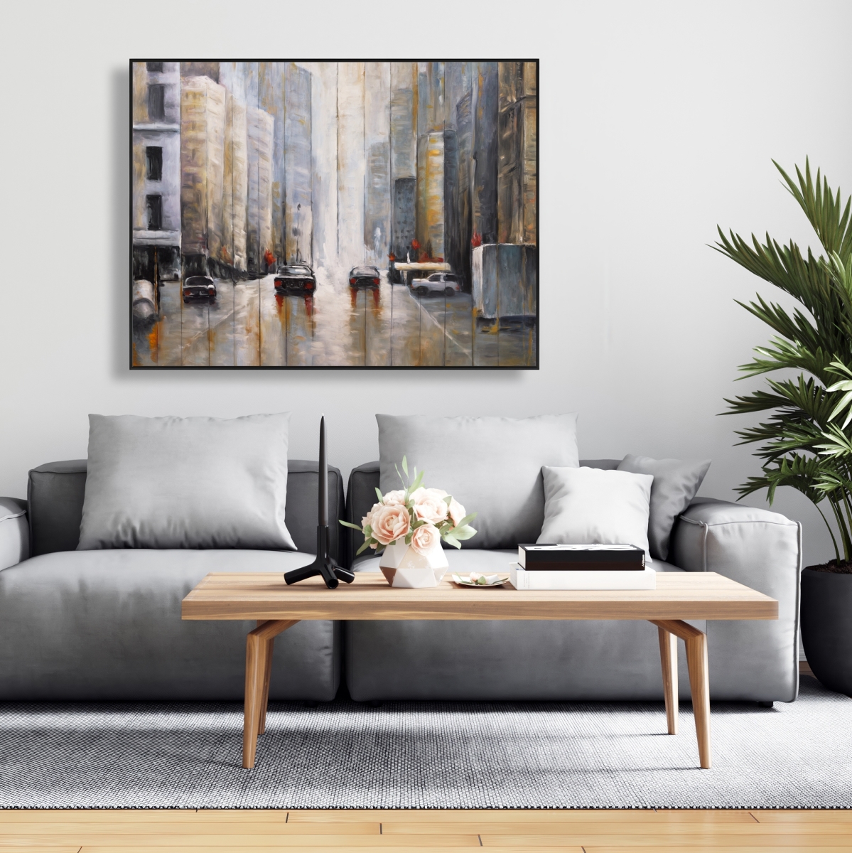 C1FC3648IUU2MS 36 x 48 in. Cars in the Morning Rain - Industrial Canvas Art for Home Decor