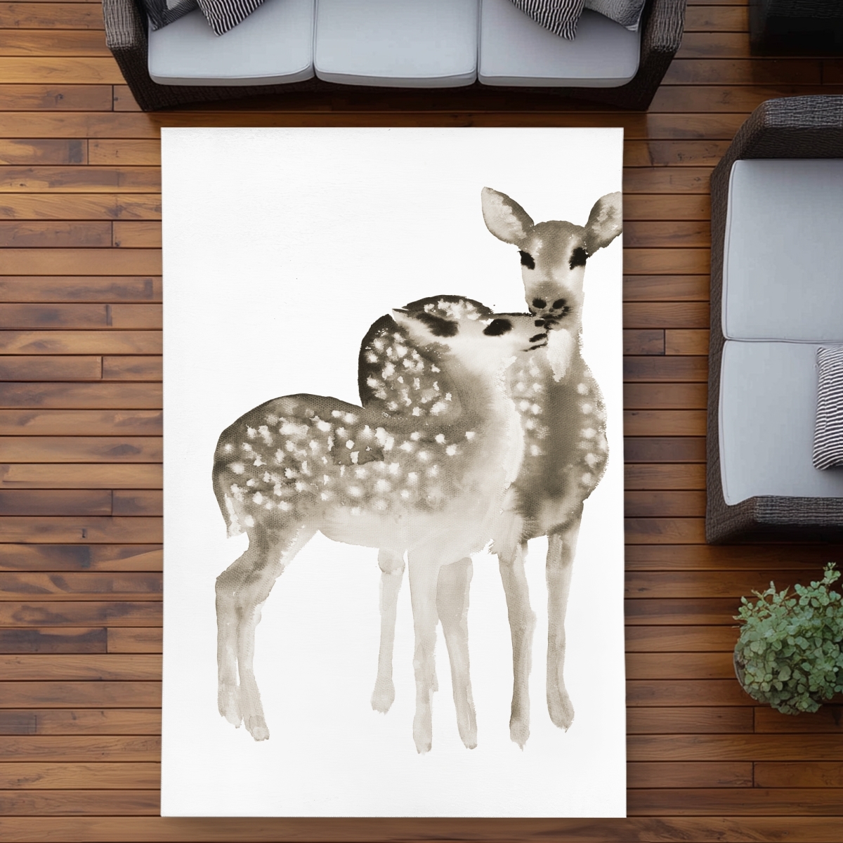 C1ROAR57POOOF0 5 x 7 ft. Sepia Fawns Love - Bedroom Brown Outdoor Area Rug for Decor - Rectangle