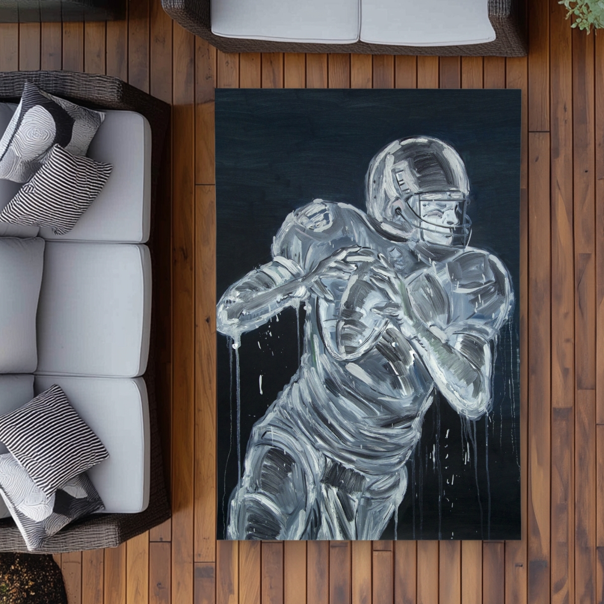 C1ROAR46176ZH9 4 x 6 ft. Football Player Man Cave Outdoor Area Rug - Home Decor - Rectangle