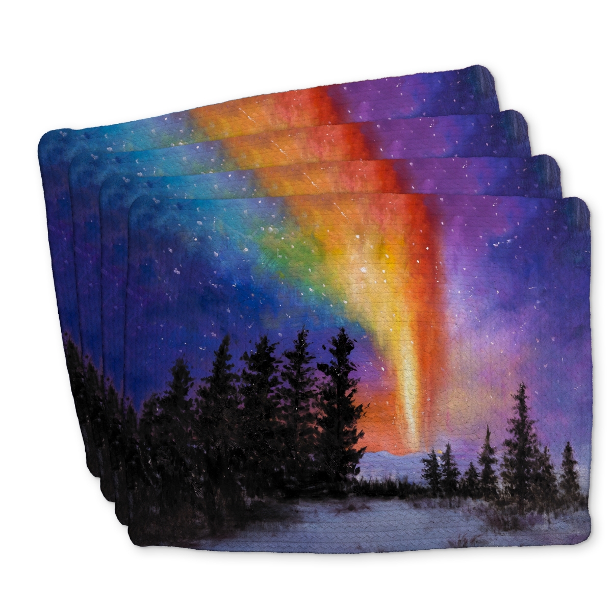 Picture of Begin Home Decor C4BP1418POC1JL 14 x 18 in. Aurora Borealis in the Forest Braided Polyester Placemat - Home Decor - Set of 4
