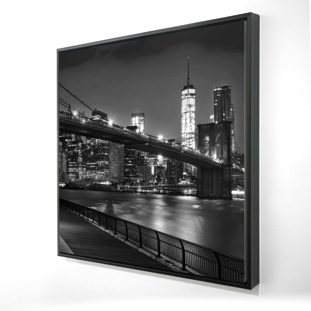 2081-2424-PH13-1 24 x 24 in. City Under the Night - Black & White Gray Framed Canvas Art
