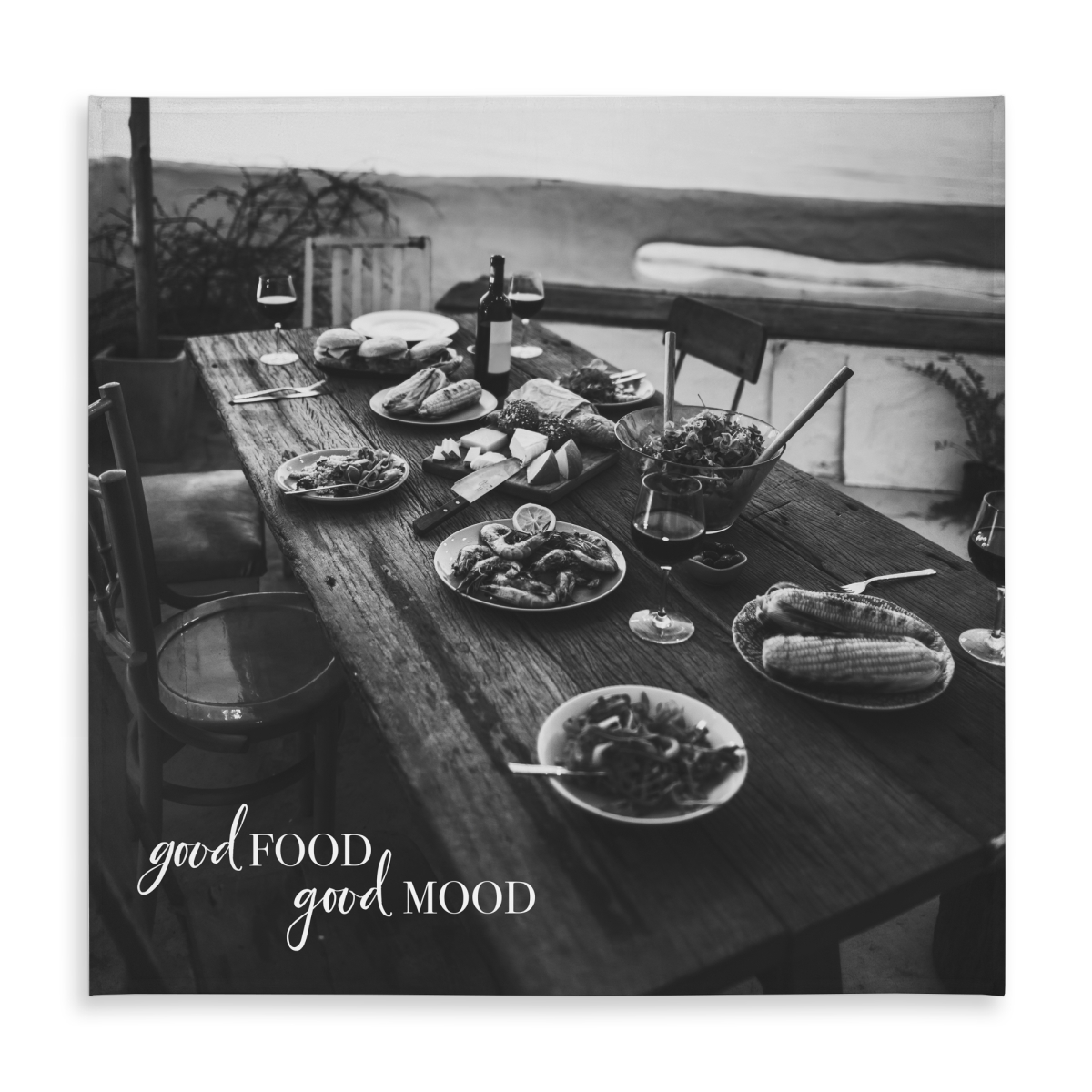 Picture of Begin Home Decor C1TC5858OQ56B7 58 x 58 in. Good Food Good Mood Tablecloth - Indoor & Outdoor Home Decor