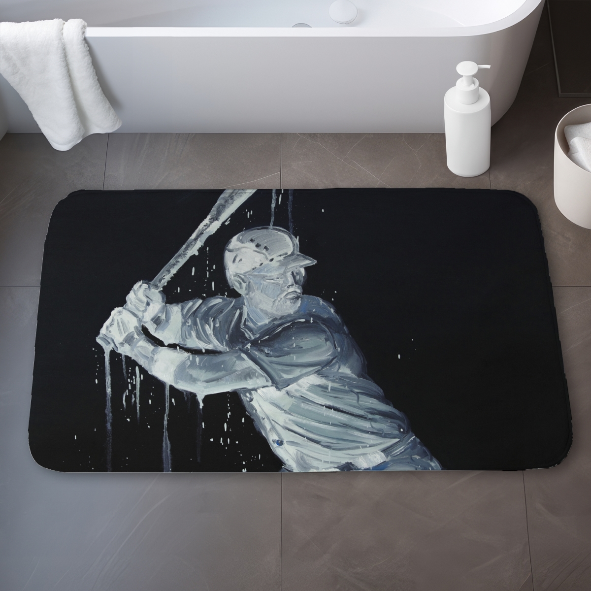 C1BM2134H510OT 21 x 34 in. Baseball Player Man Cave Bath Mat - Home Decor Accessory