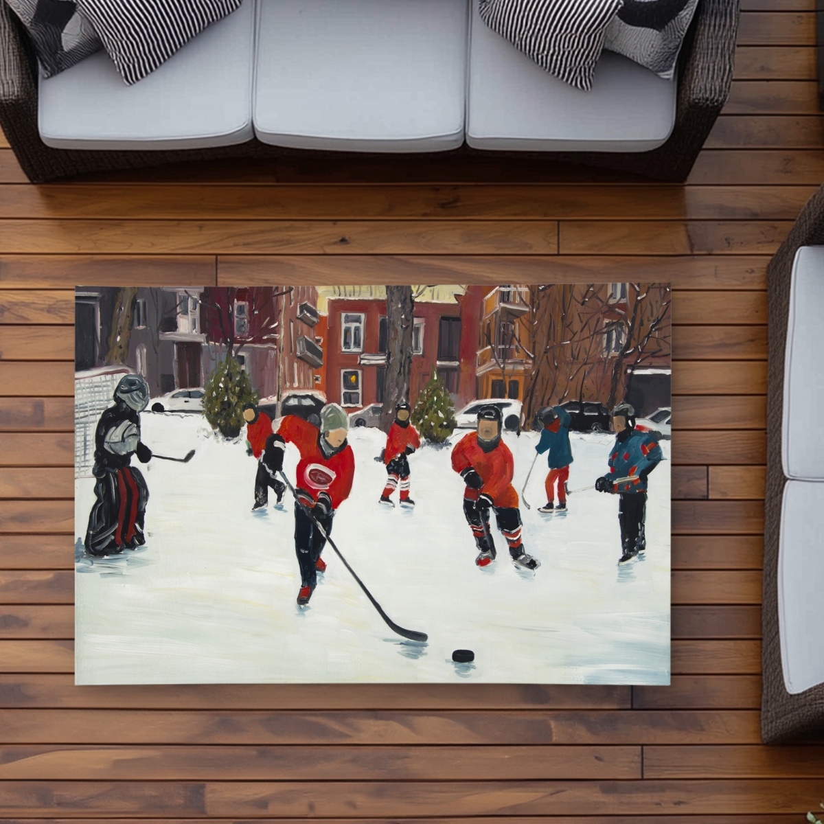 C1ROAR3593U4X4 3 x 5 ft. Young Hockey Players Rug - Red Man Cave Outdoor Decor - Rectangle
