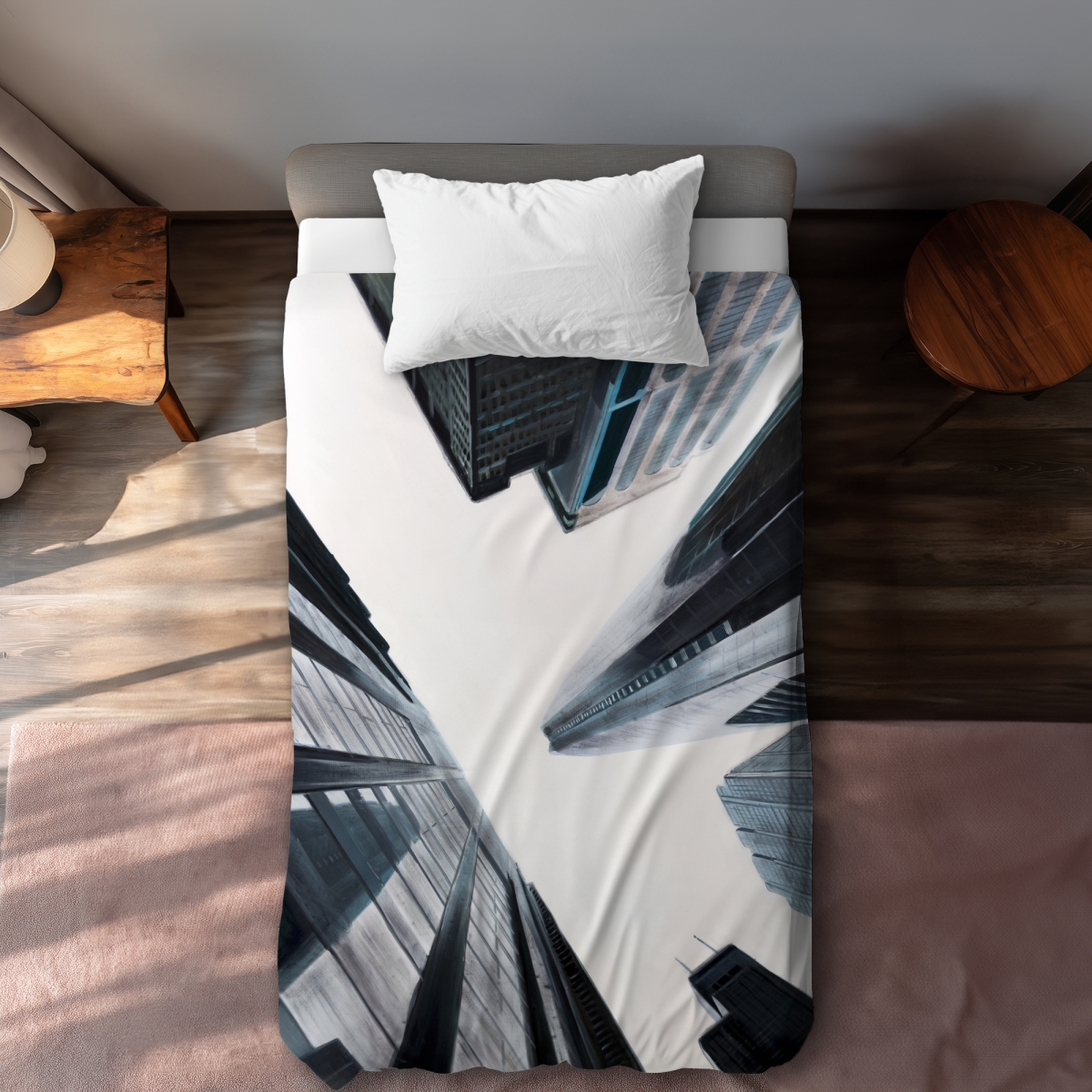 C1DCTXLW610T8R Twin Extra Long Perspective View of Skyscraper Black Architecture Duvet Cover