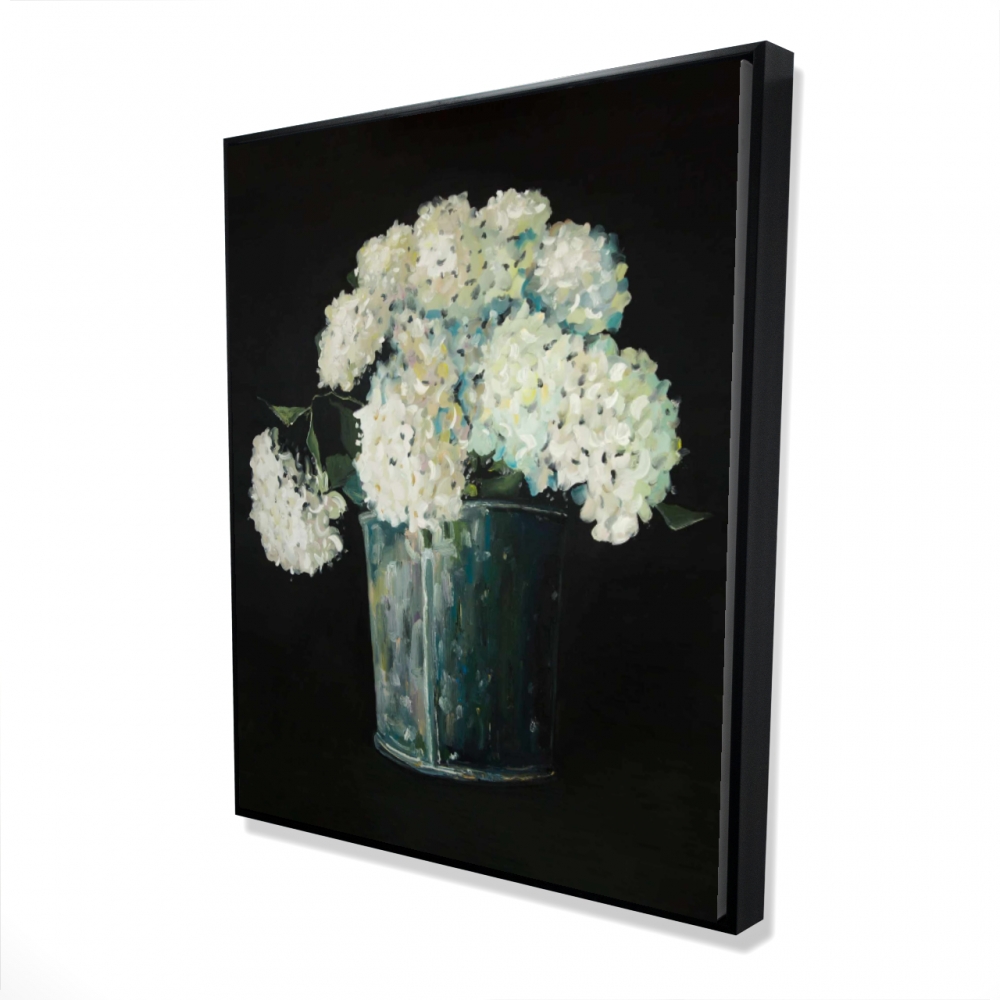 2081-6048-FL358 48 x 60 in. White Hydrangea Flowers - Black Rustic Framed Canvas Decor