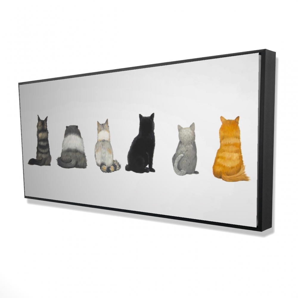 2081-2448-AN502 24 x 48 in. Six Cats Lined Up Back View - Beige Pets Framed Canvas Decor