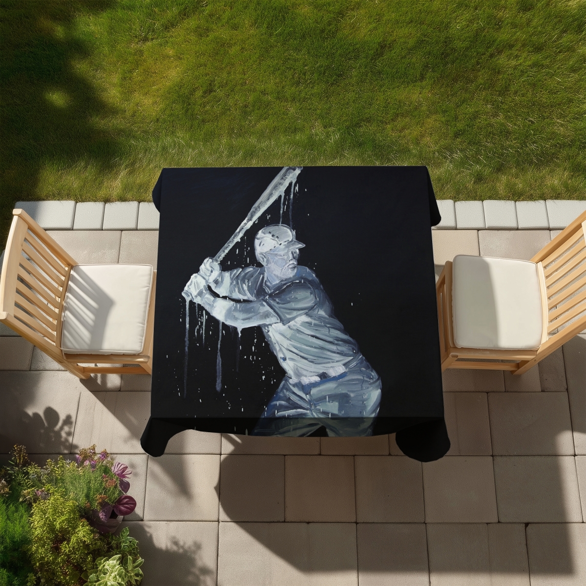 Picture of Begin Home Decor C1TC585835HANO 58 x 58 in. Baseball Player Tablecloth - Man Cave Sports Decor Indoor & Outdoor