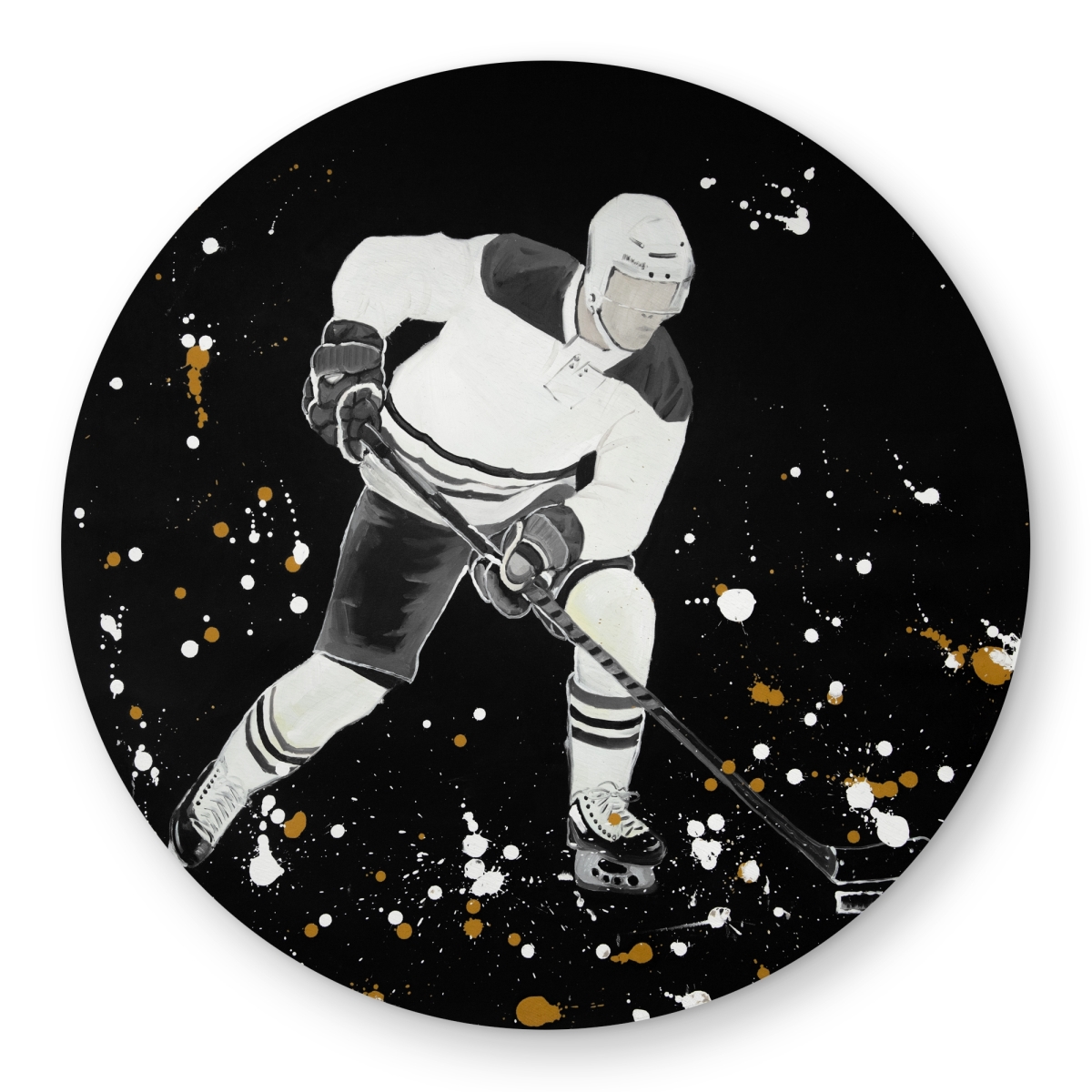 C1COAR551O0120 5 x 5 ft. Hockey Player in Action Rug - Black Man Cave Outdoor Decor - Round