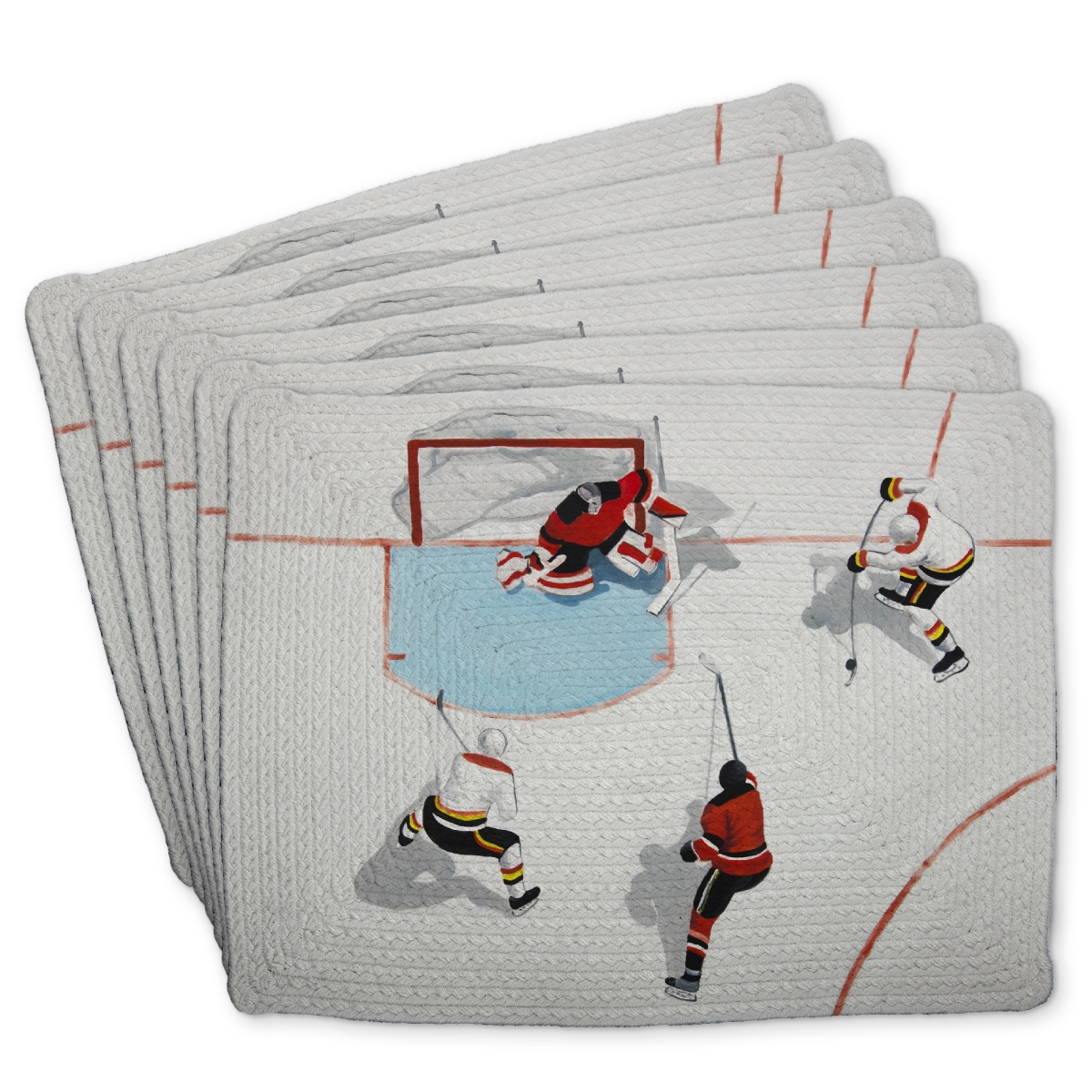 Picture of Begin Home Decor C6BP1418RJNY8X 14 x 18 in. Eventful Hockey Game Braided Polyester Placemat - Home Decor - Set of 6