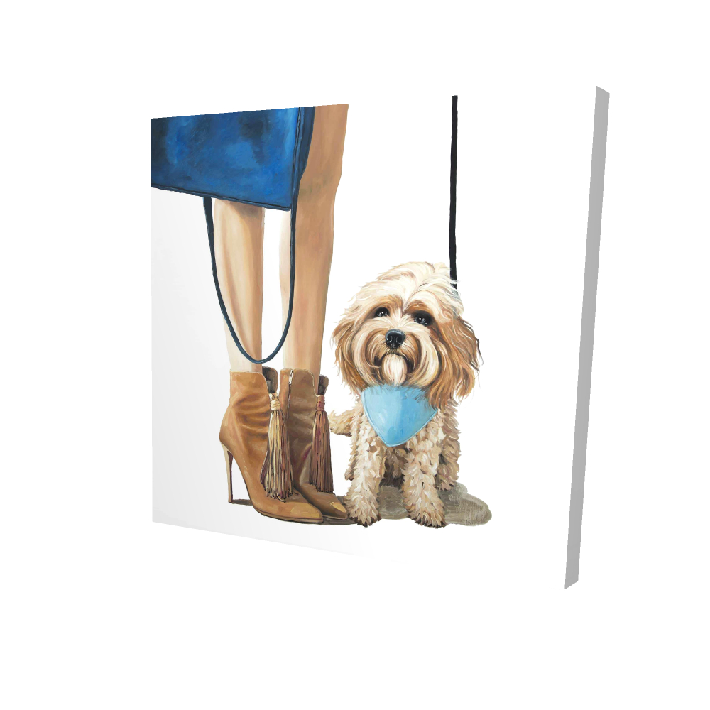 2080-2424-FA45 24 x 24 in. Fashionable Cavoodle Dog Blue Canvas - Bedroom Wall Decor