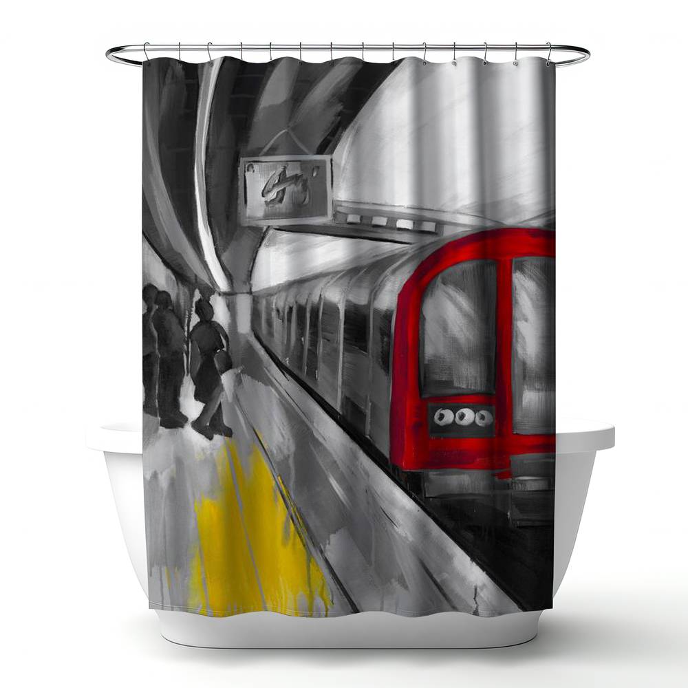 4240-7174-TR27-1 71 x 74 in. Waiting Subway Train Gray Shower Curtain - Man Cave Decor