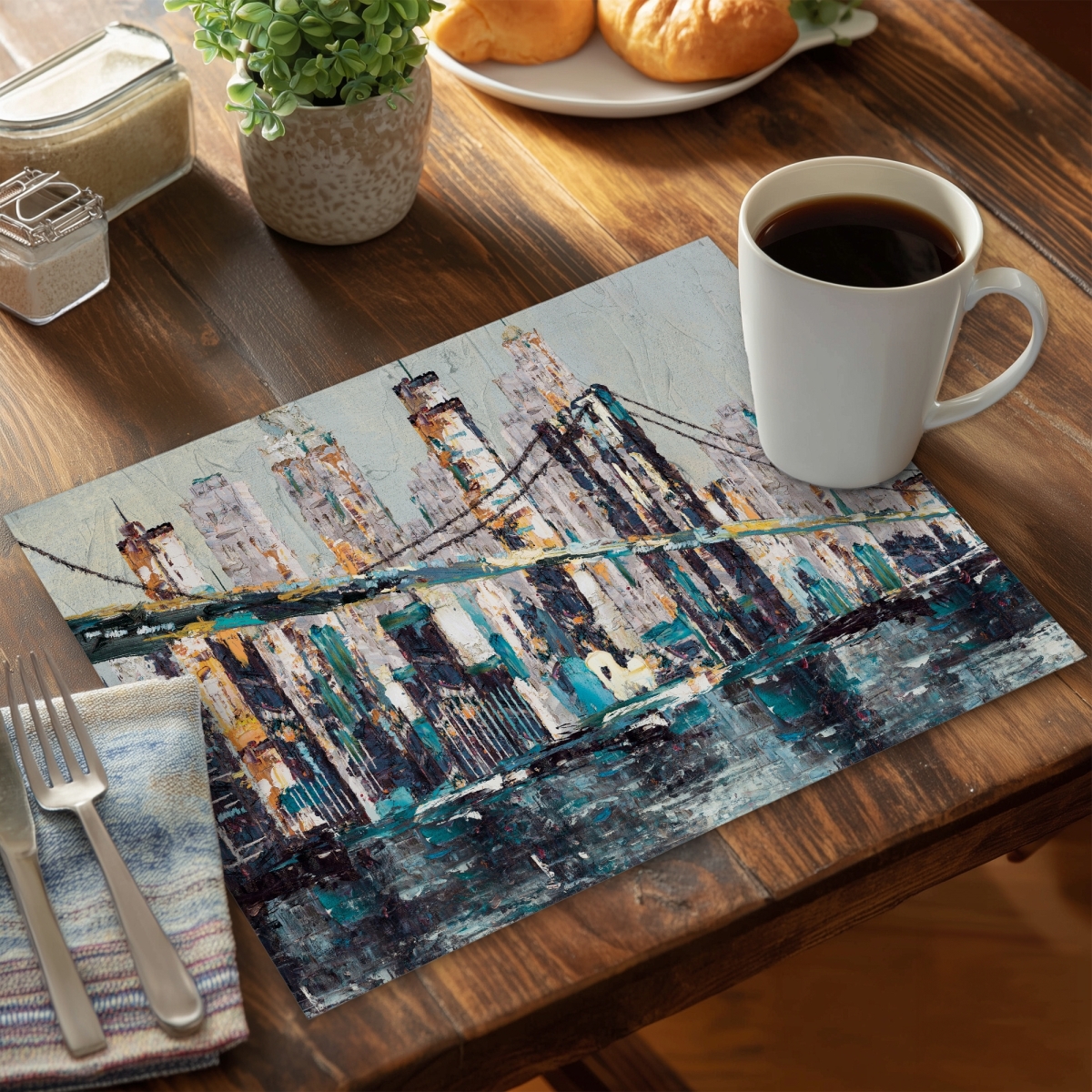 Picture of Begin Home Decor C4PP1418JPROKC 14 x 18 in. Abstract & Texturized Bridge Polyester Placemat - Home Decor - Set of 4