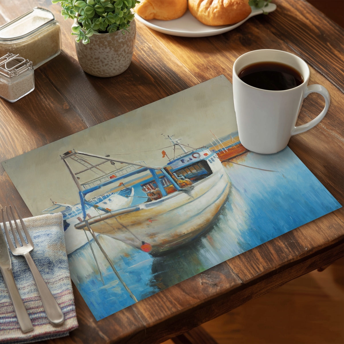 Picture of Begin Home Decor C4PP1418X2R5H7 14 x 18 in. Fishing Boat Polyester Placemat - Stylish Home Decor Accent - Set of 4