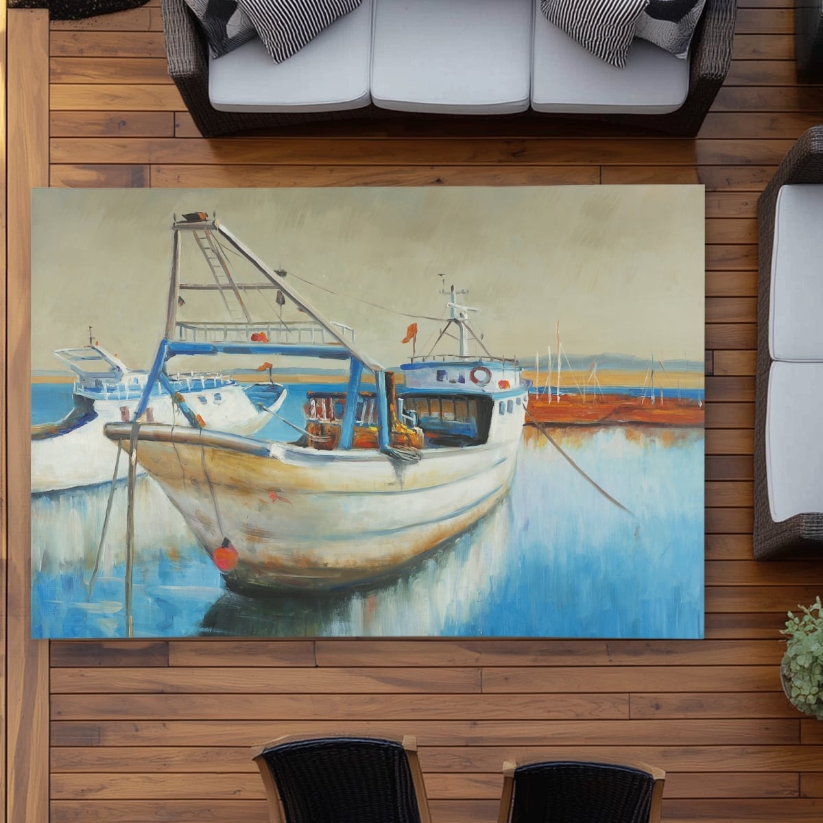 C1ROAR57DXPUCB 5 x 7 ft. Fishing Boat Coastal Office Outdoor Area Rug for Home Decor - Rectangle