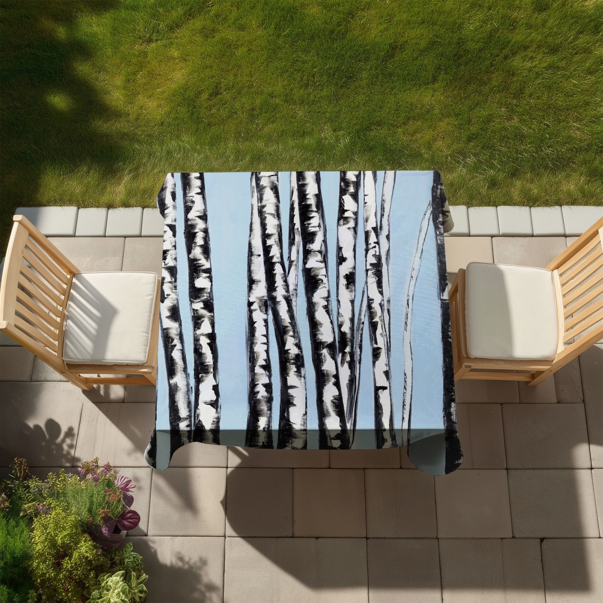 Picture of Begin Home Decor C1TC5858QWDEQO 58 x 58 in. Pastel Birches - Modern Indoor & Outdoor Tablecloth for Home Decor