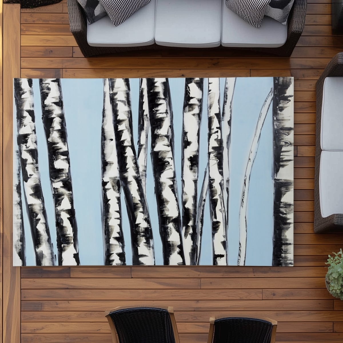 C1ROAR57HRN0FO 5 x 7 ft. Pastel Birches - Modern Outdoor Area Rug for Home Decor - Rectangle
