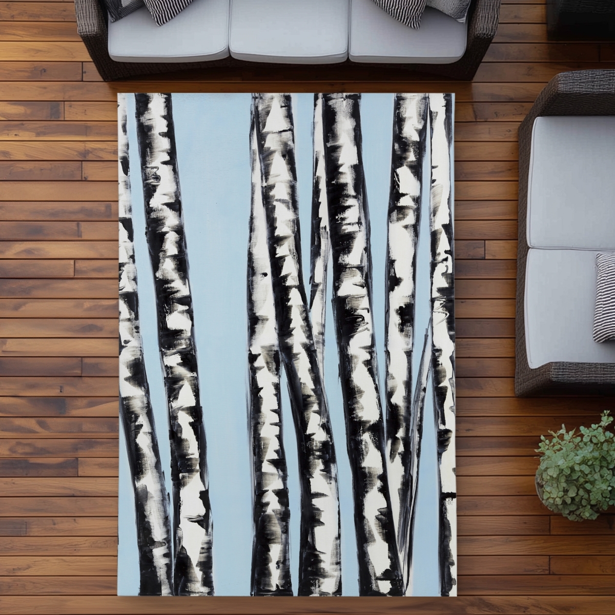 C1ROAR57P63FIK 5 x 7 ft. Pastel Birches - Seasons Modern Outdoor Area Rug for Home Decor - Rectangle