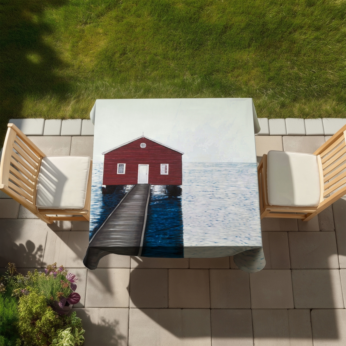 Picture of Begin Home Decor C1TC5858NGEZ8L 58 x 58 in. Marine Coastal Blue Tablecloth - Boathouse Home Decor