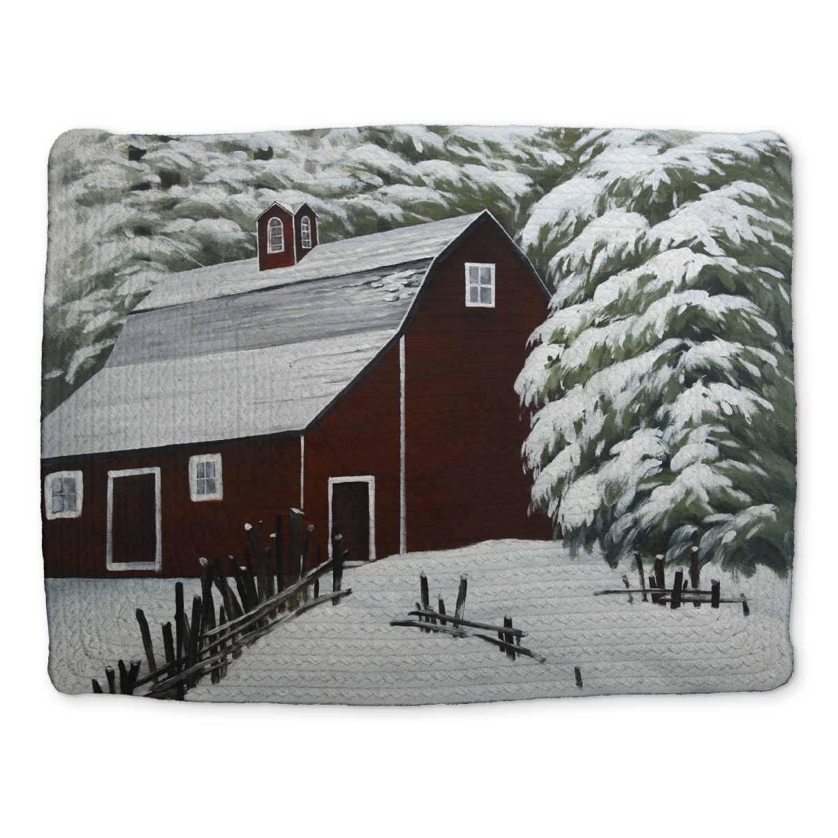 Picture of Begin Home Decor CBPM141876B8W9 14 x 18 in. Rustic White Braided Placemat - Red Barn in Snow Home Decor