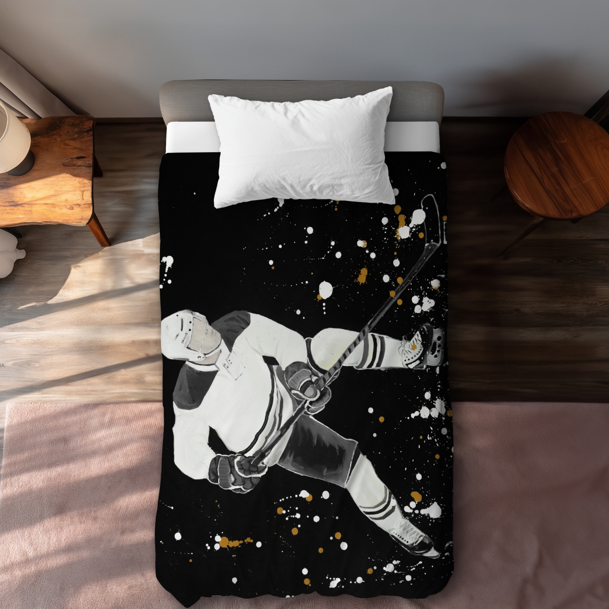 C1DCTXLWU2NAVV Twin Extra Long Hockey Player in Action Duvet Cover - Man Cave Home Decor