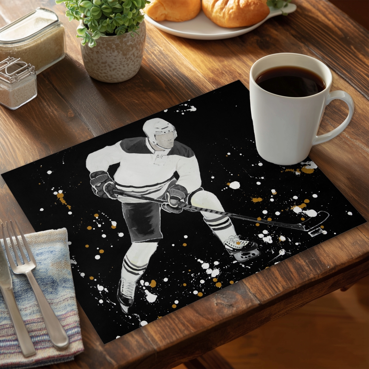 Picture of Begin Home Decor C4PP1418GQDS68 14 x 18 in. Hockey Player in Action Polyester Placemat for Home Decor - Set of 4
