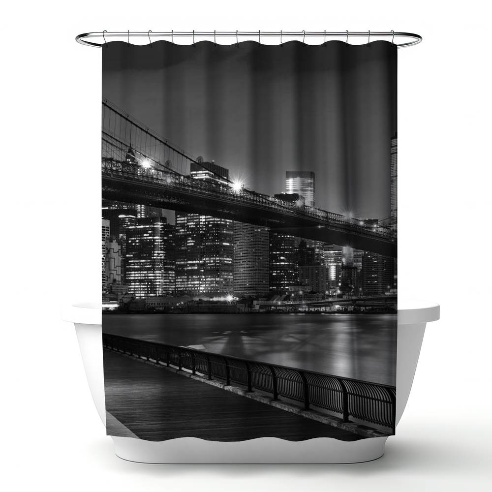4240-7174-PH13-1 71 x 74 in. City Under the Night Shower Curtain - Industrial Gray Decor