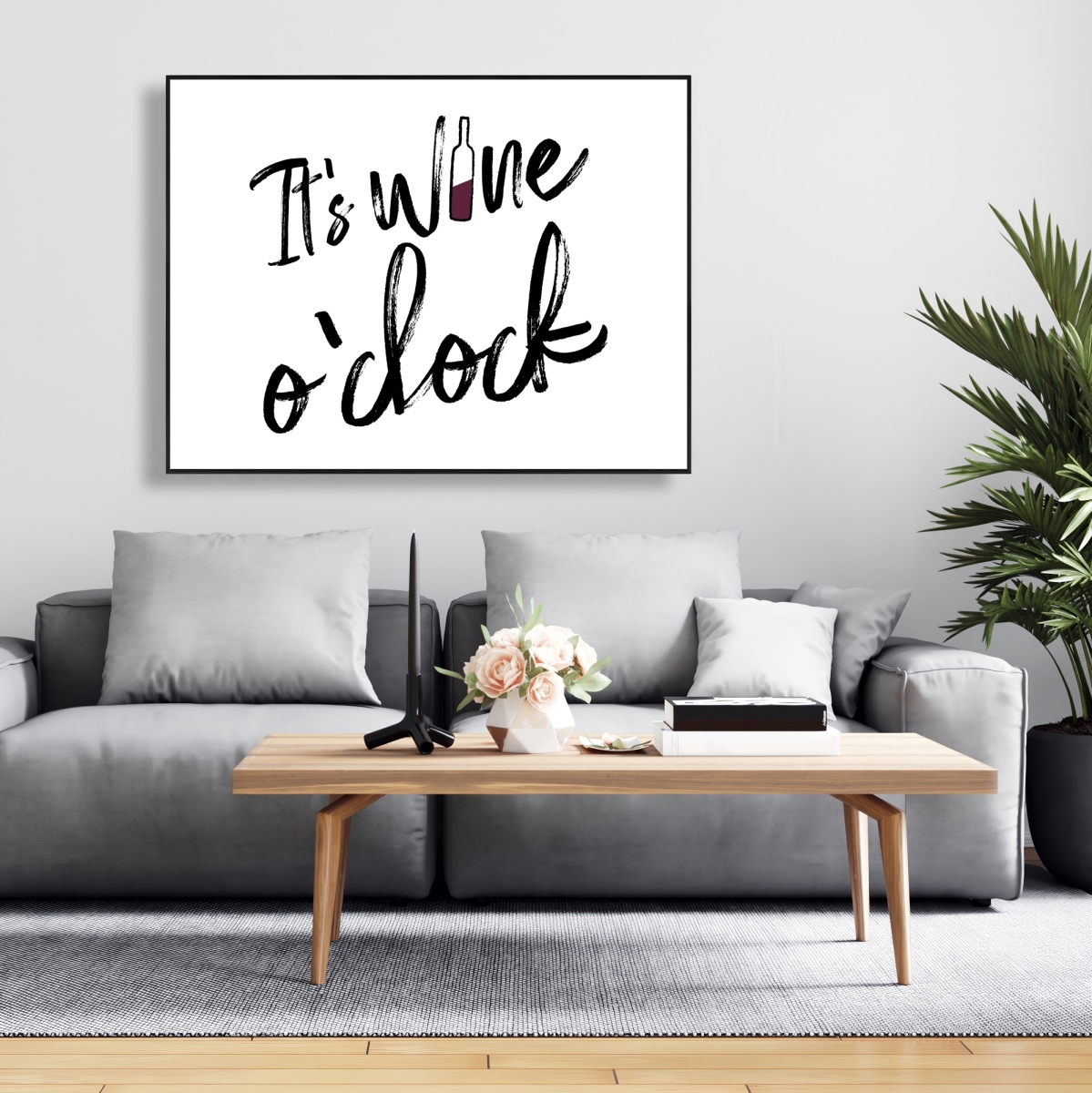 C1FC36483M8SV4 36 x 48 in. Its Wine O Clock II - White Minimalist Framed Canvas Art