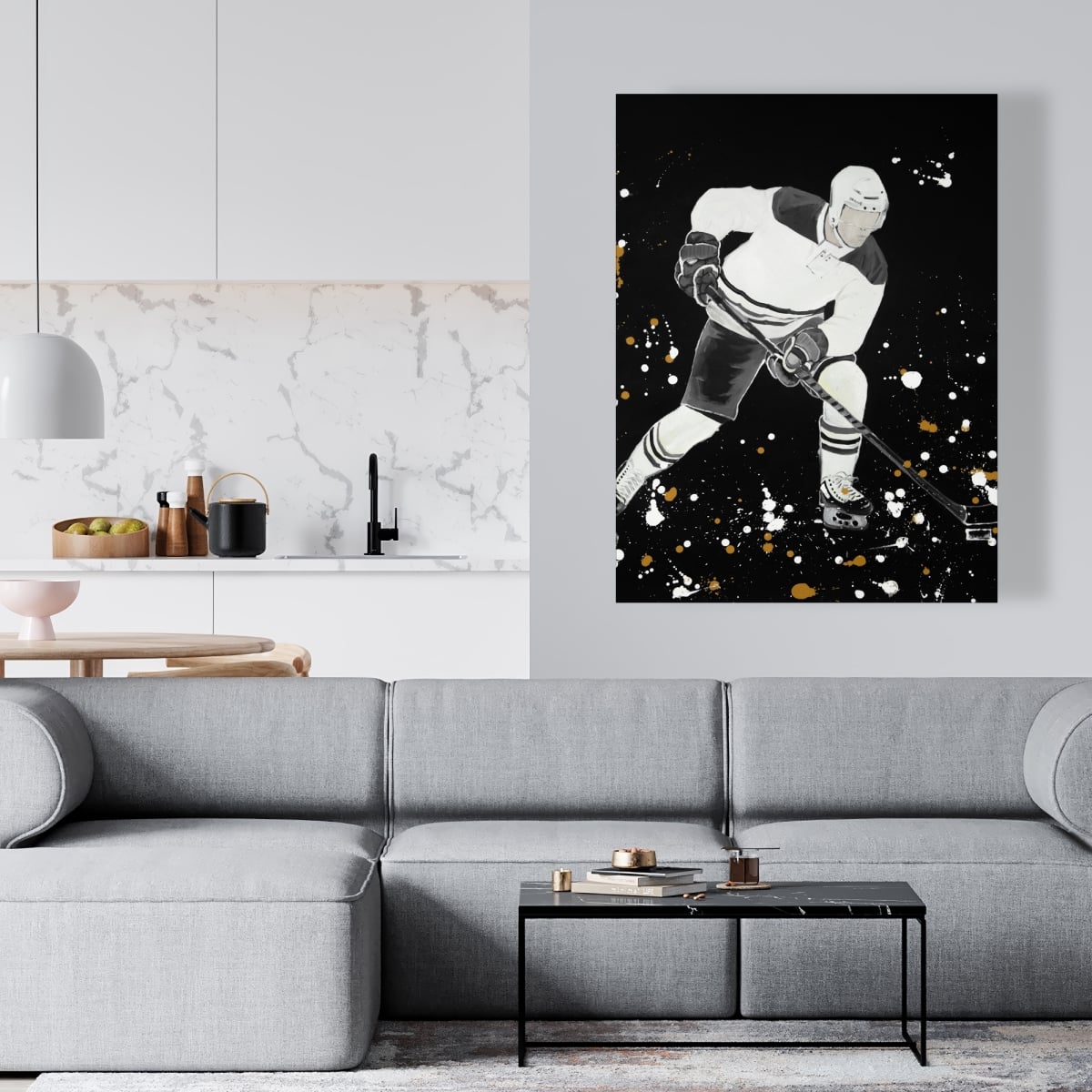 C1RC3648WKRS5W 36 x 48 in. Hockey Player in Action - Man Cave Sports Canvas Decor