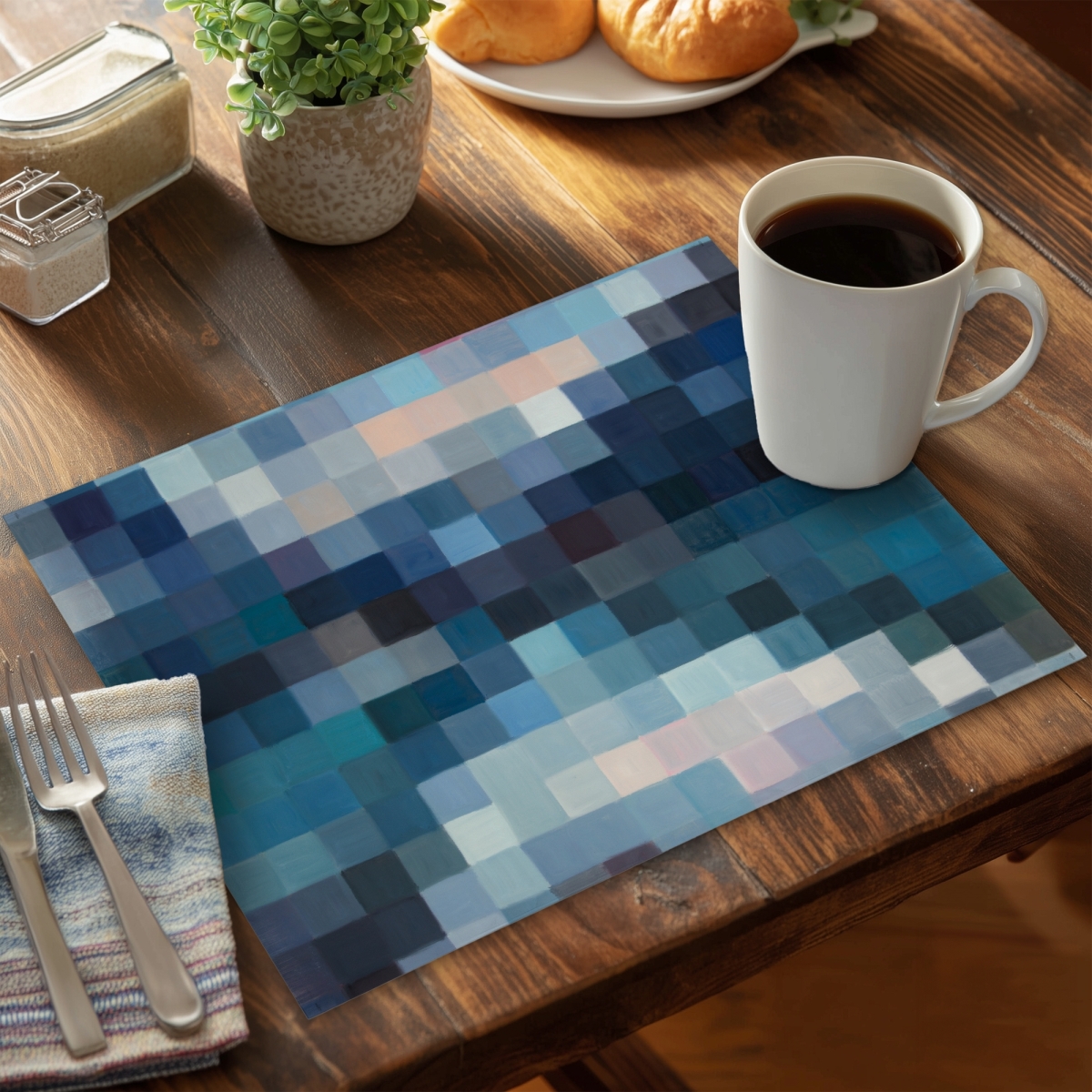Picture of Begin Home Decor C6PP1418JEBED6 14 x 18 in. Pixelated Mountainous Landscape Polyester Placemat - Home Decor - Set of 6