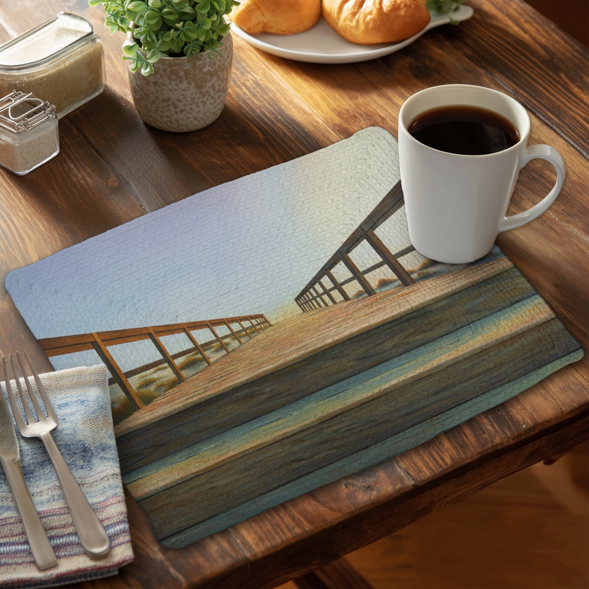 Picture of Begin Home Decor C6BP1418D67NJK 14 x 18 in. Footbridge Braided Polyester Placemat - Stylish Home Decor - Set of 6