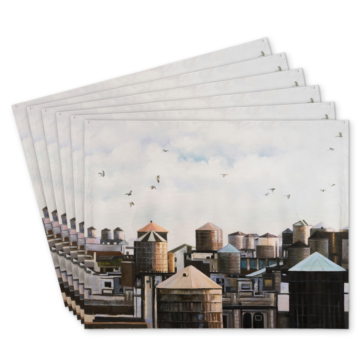 Picture of Begin Home Decor C6PP14180U5JV6 14 x 18 in. Water Towers with Birds - Polyester Placemat for Home Decor - Set of 6
