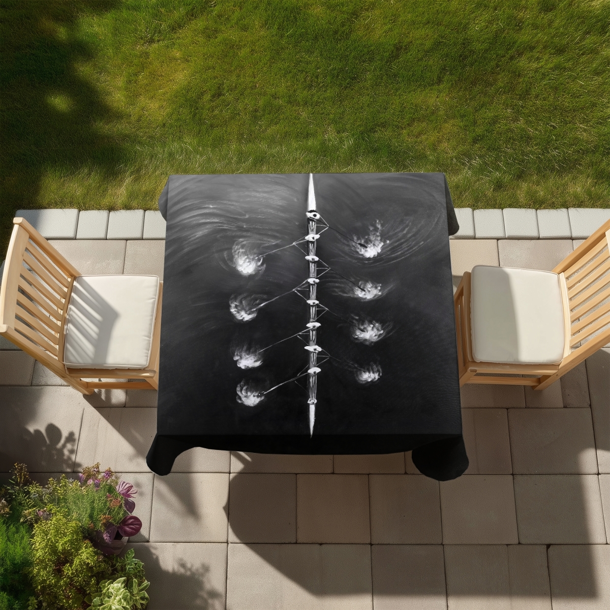 Picture of Begin Home Decor C1TC5858A8SIX3 58 x 58 in. Rowing Boat Race Tablecloth - Indoor & Outdoor White Decor