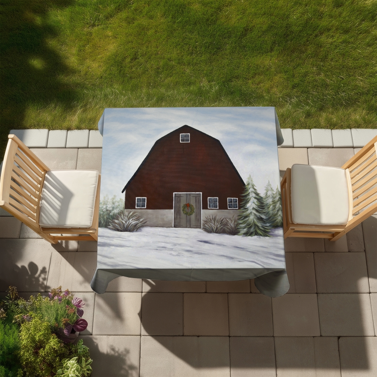Picture of Begin Home Decor C1TC5858EJLCDL 58 x 58 in. Winter Farm Tablecloth - Bedroom Trees White - Indoor & Outdoor