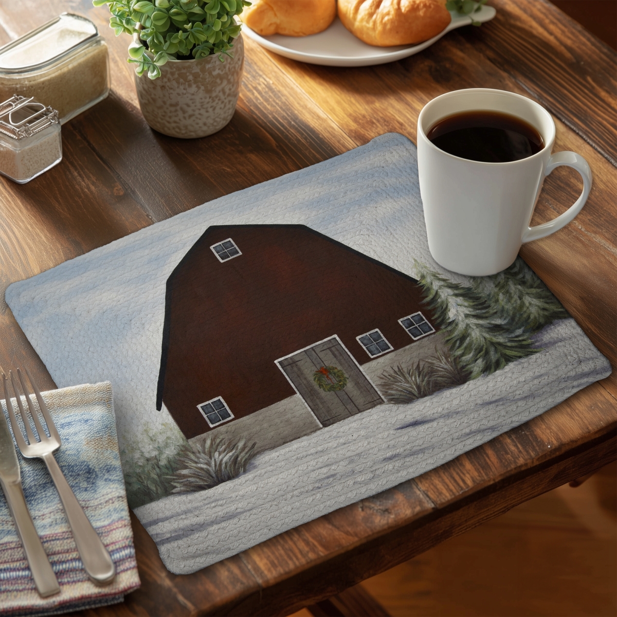 Picture of Begin Home Decor C4BP14185KAL59 14 x 18 in. Its Winter on the Farm - Braided Polyester Placemat - Home Decor - Set of 4