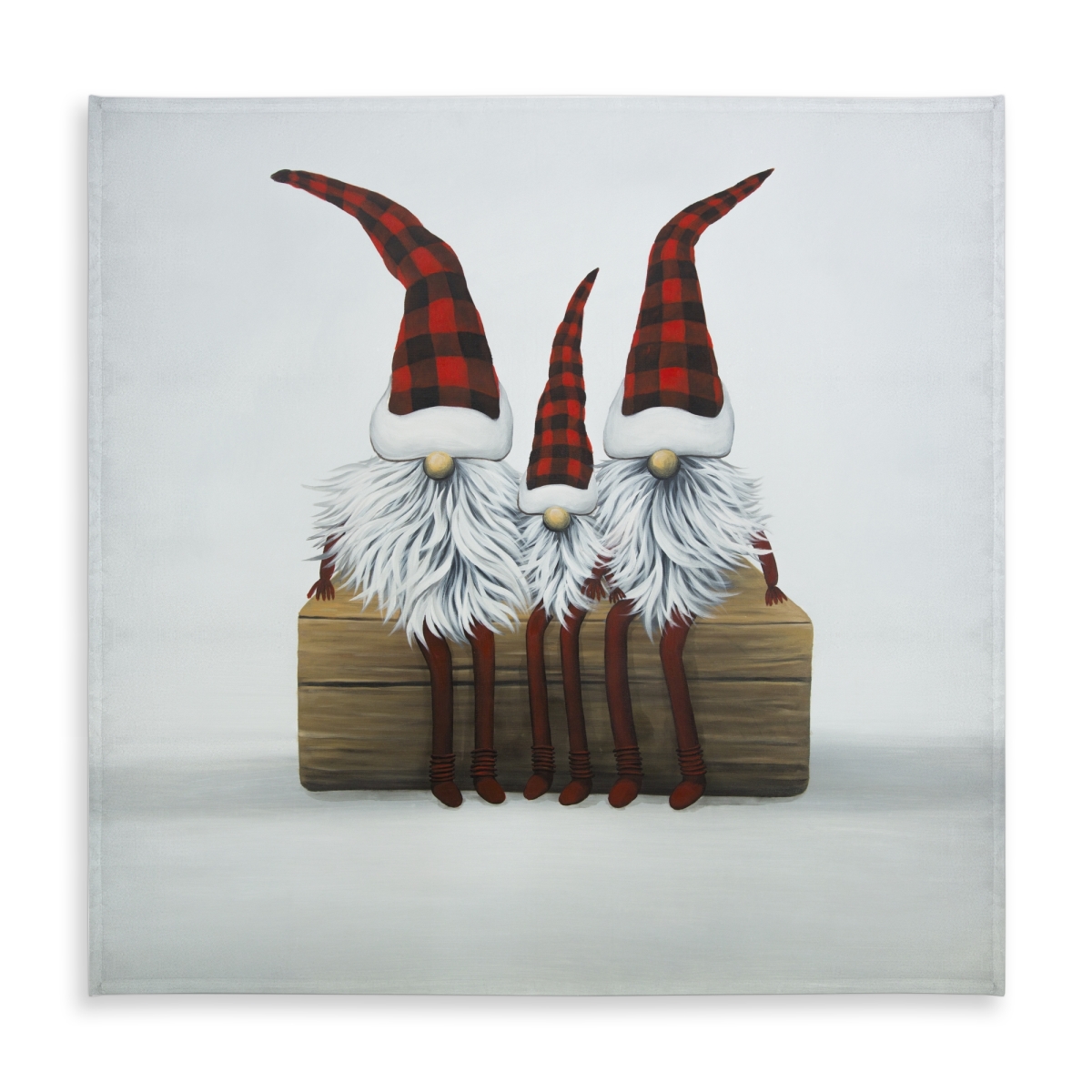 Picture of Begin Home Decor C1TC5858ET7CYM 58 x 58 in. White Pattern Tablecloth, Three Christmas Gnomes - Home Decor