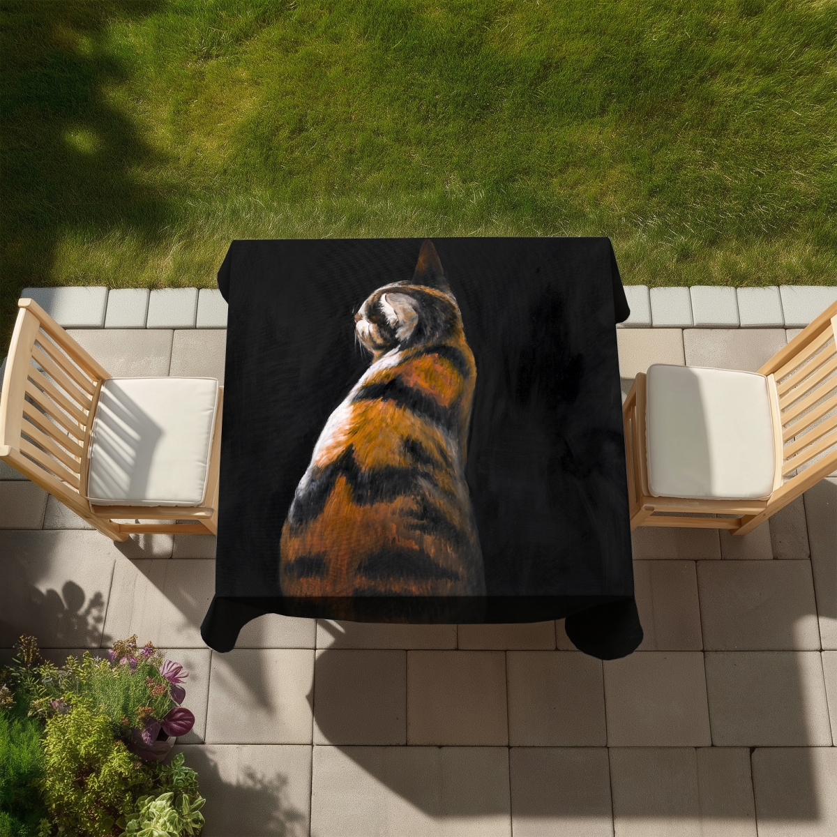 Picture of Begin Home Decor C1TC5858SF5XTO 58 x 58 in. Spotted Cat Orange Tablecloth - Indoor Outdoor Home Decor