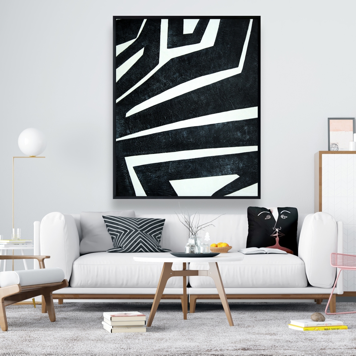 C1FC48607G6ANU 48 x 60 in. Labyrinth - Shapes White Framed Canvas for Home Decor
