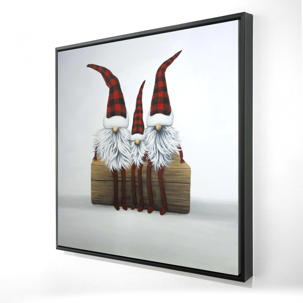 2081-2424-HO19 24 x 24 in. Rustic Pattern Holidays Framed Canvas - Three Christmas Gnomes