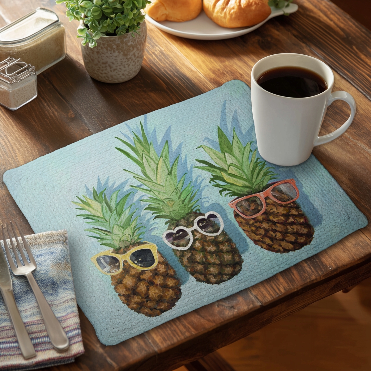 Picture of Begin Home Decor C6BP1418ZMJ9VP 14 x 18 in. Summer Pineapples Braided Polyester Placemat for Home Decor - Set of 6