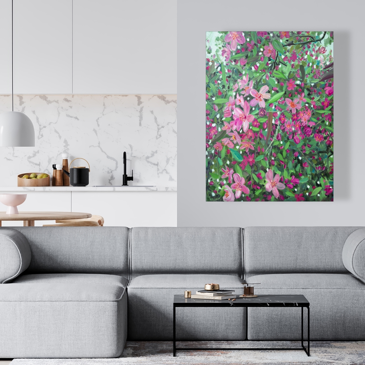 C1RC36485IWB31 36 x 48 in. Cherry Tree Blooming - Green Floral Canvas for Home Decor