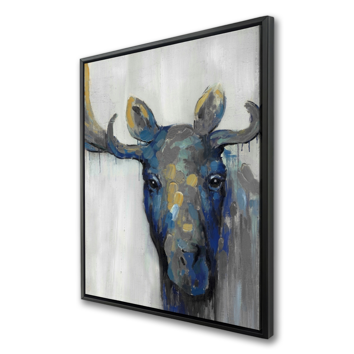 C1FC3648X5O032 36 x 48 in. Blue Moose - Rustic Blue Framed Canvas Home Decor Piece