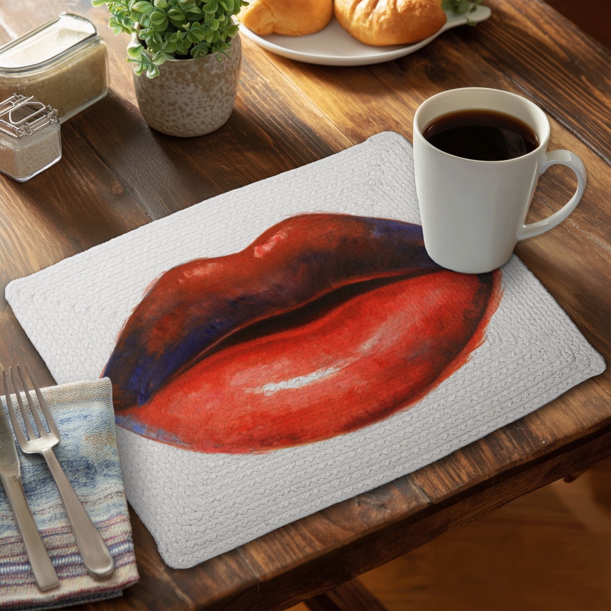 Picture of Begin Home Decor CBPM1418NTS1OM 14 x 18 in. Red Lipstick Fashion Bedroom Red Braided Polyester Placemat
