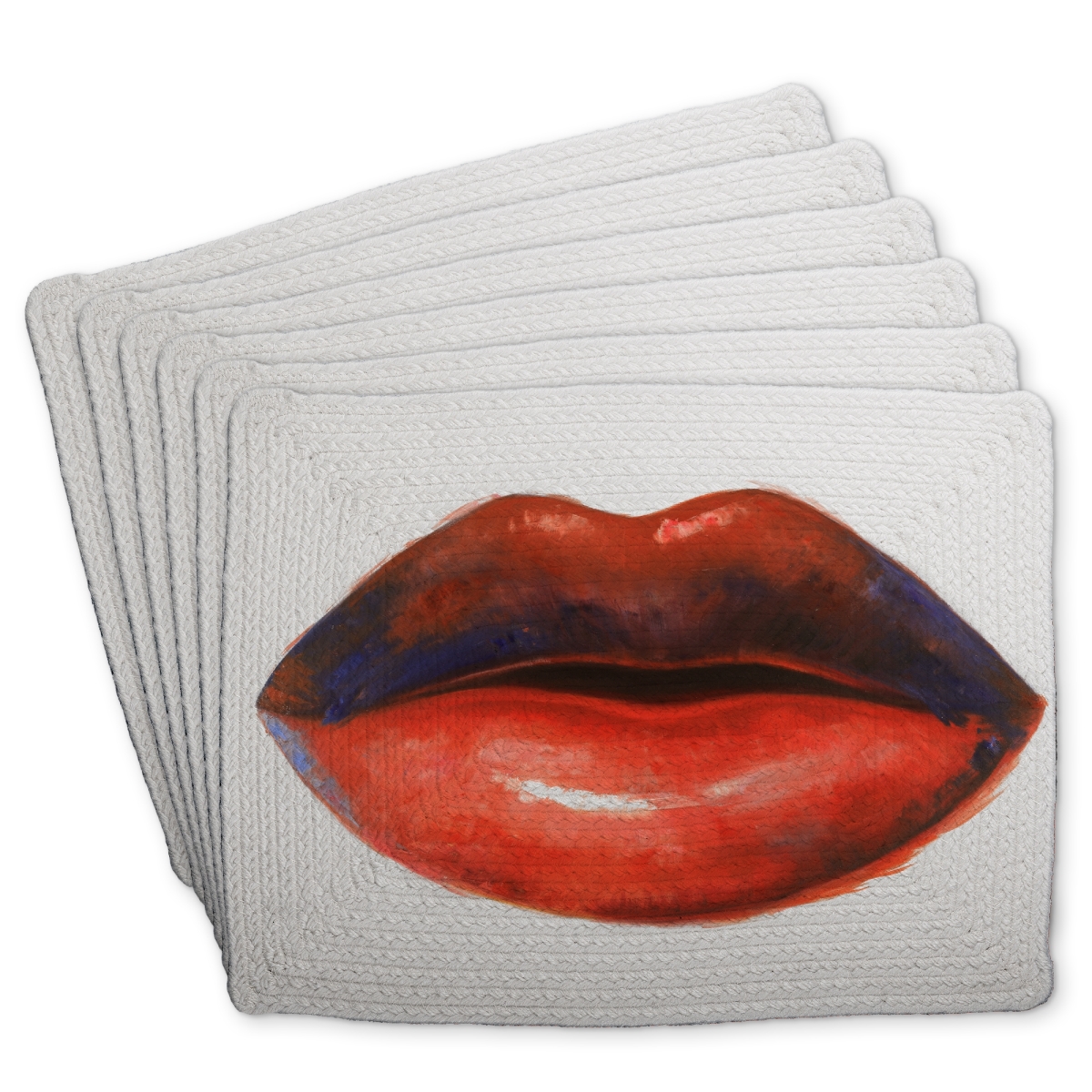 Picture of Begin Home Decor C6BP1418VQERGN 14 x 18 in. Red Lipstick Braided Polyester Placemat - Home Decor Accent - Set of 6