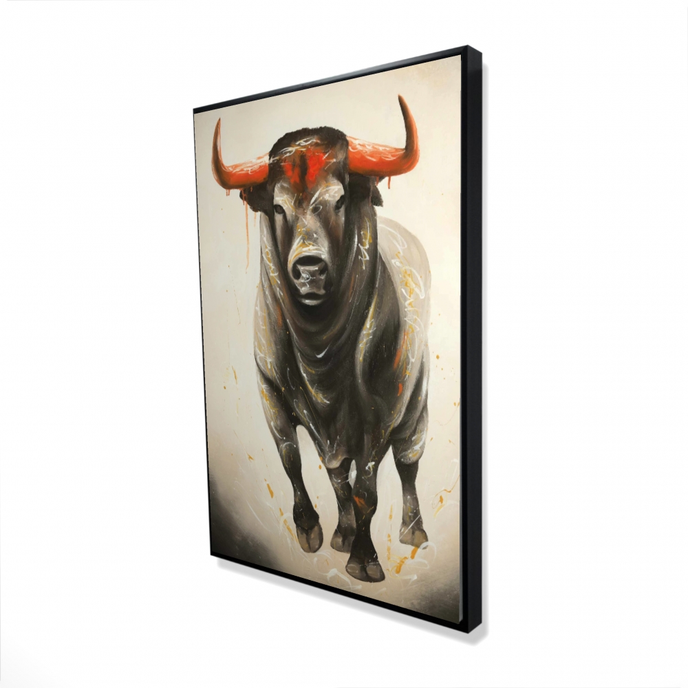 2081-3624-AN282 24 x 36 in. Fierce Bull - Man Cave Brown Framed Canvas Home Decor
