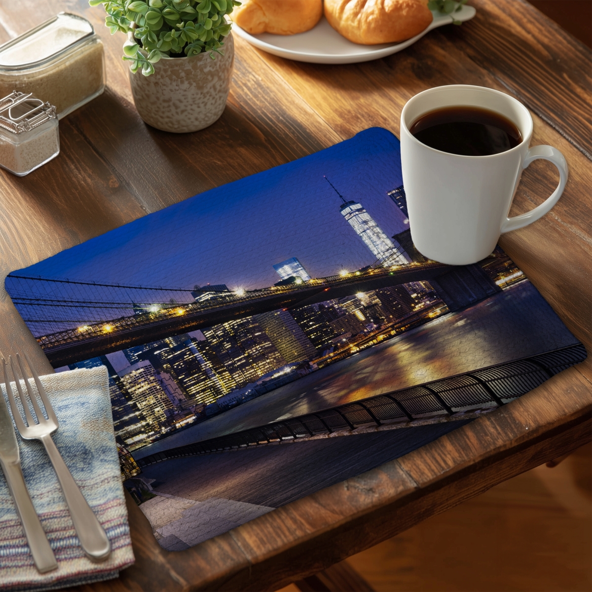 Picture of Begin Home Decor C6BP14184K9TAN 14 x 18 in. City At Night Braided Polyester Placemat for Home Decor - Set of 6