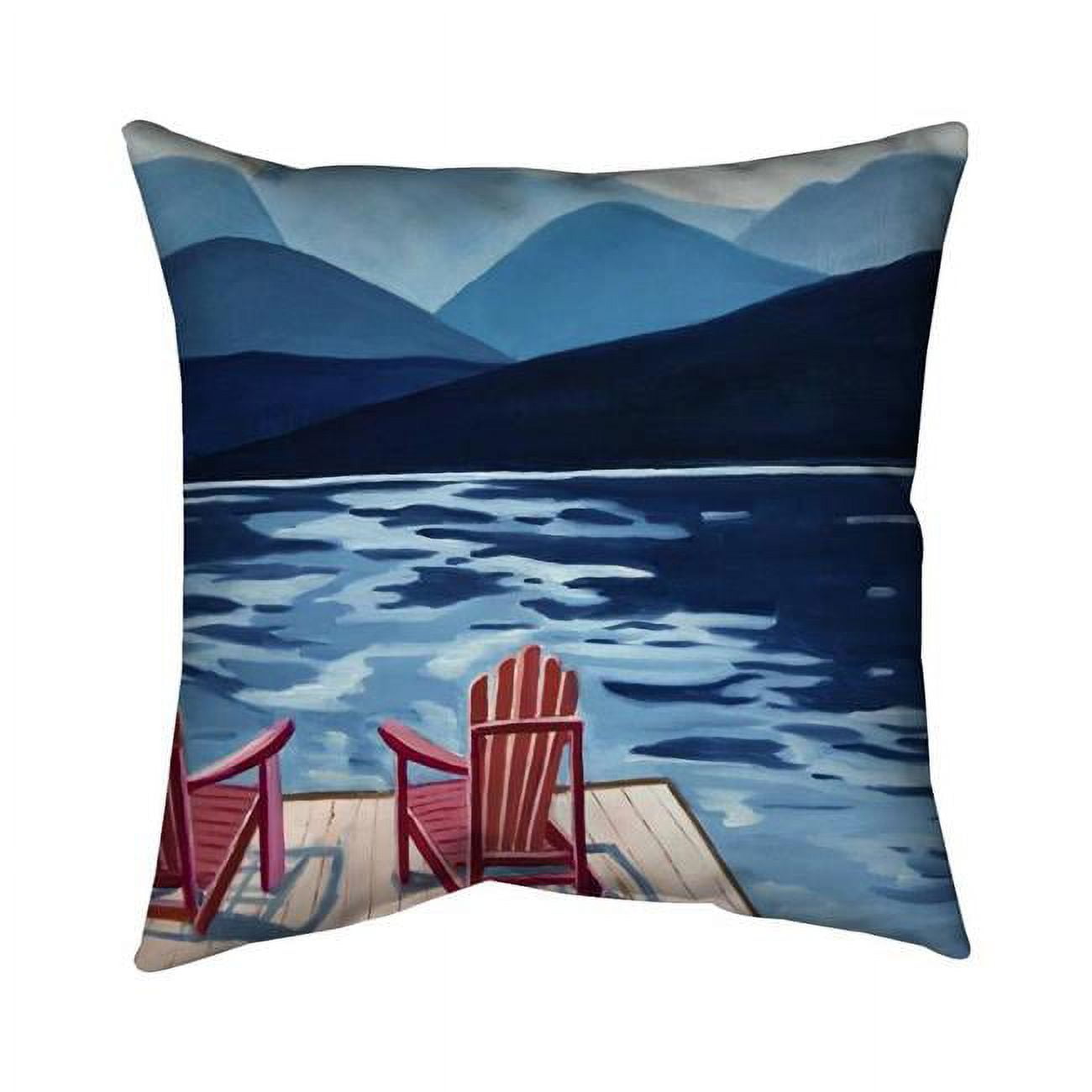 18 x 18 in. Lake, Dock, Mountains & Chairs-Double Sided Print Indoor Pillow