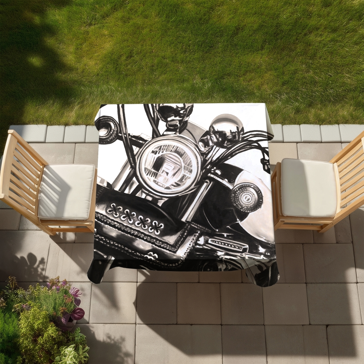 Picture of Begin Home Decor C1TC5858LIKB5N 58 x 58 in. Beige Transportation Tablecloth - Realistic Sepia Motorcycle Decor